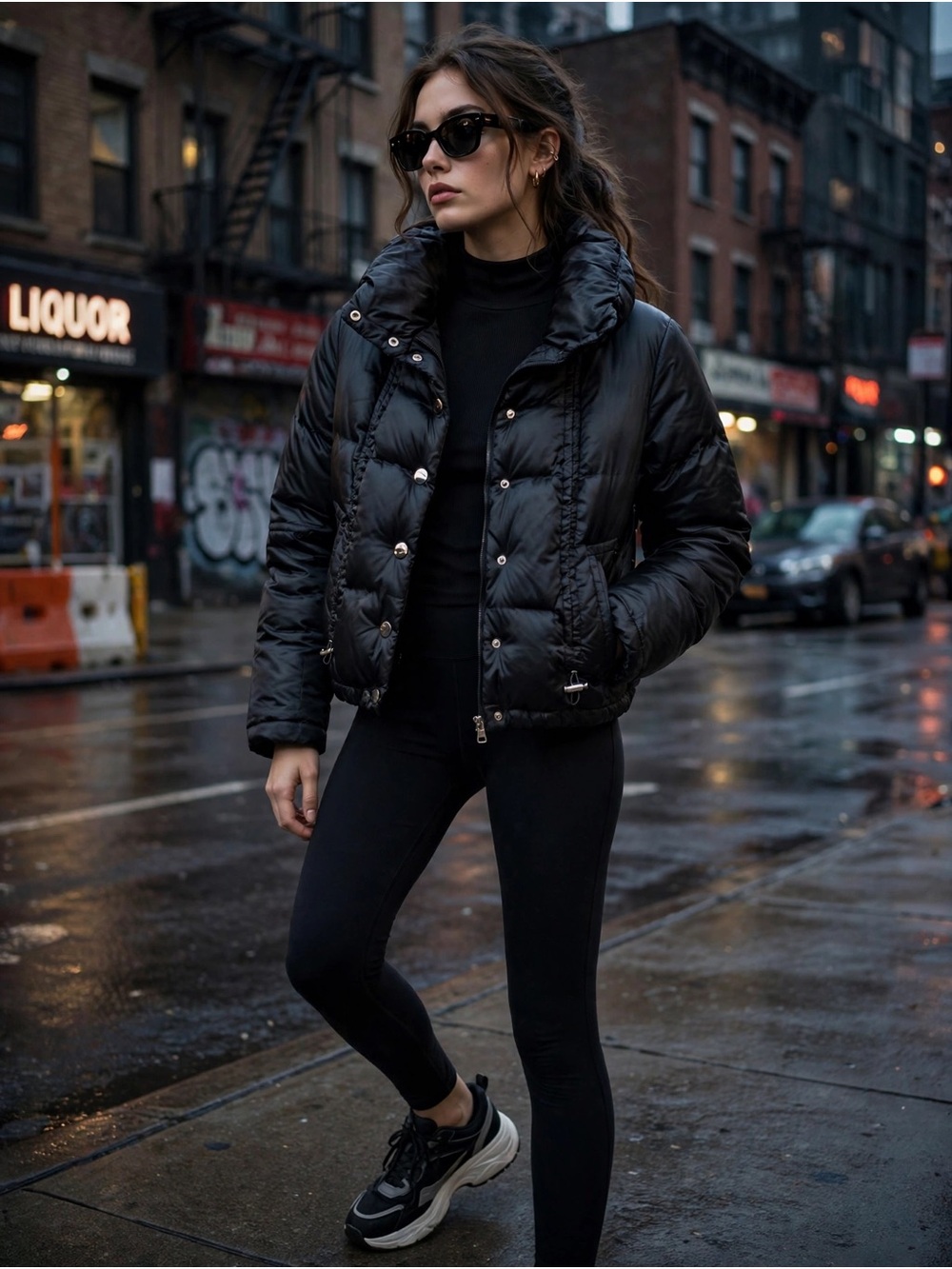 Source Unknown Black Quilted Puffer Jacket with High Collar